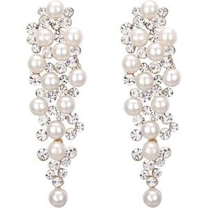 BriLove Bridal Pearl Earrings Dangle Rhinestone Gold Tone Wedding Party